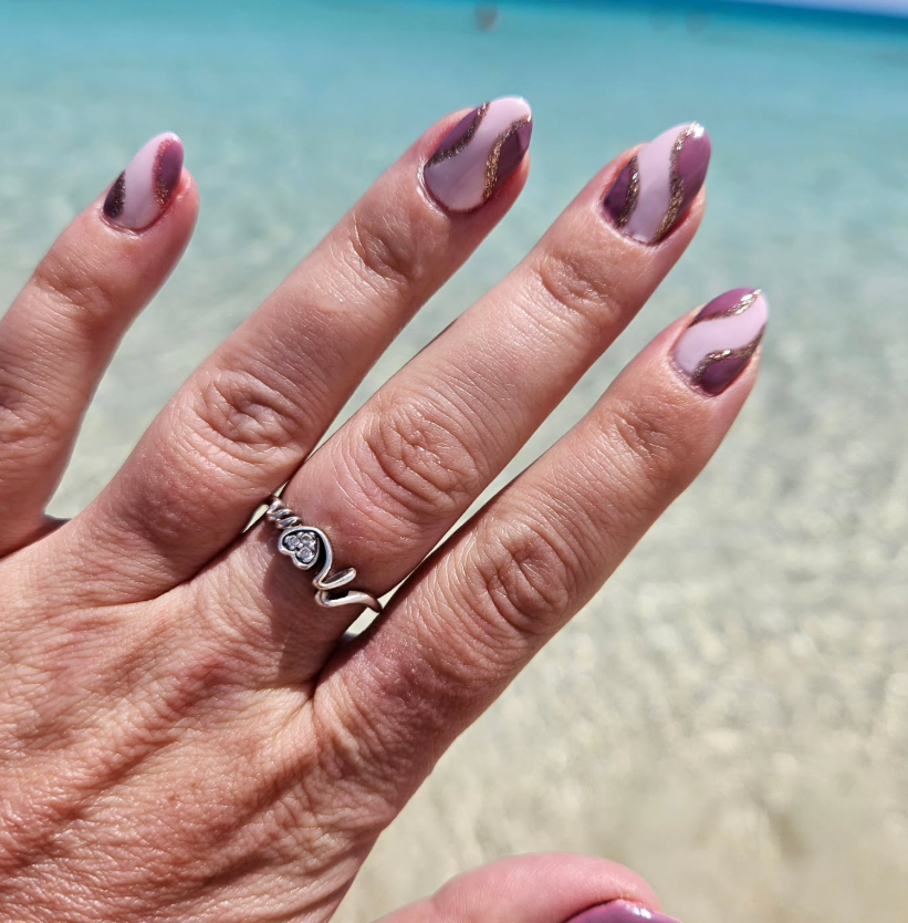 Mauve and purple manicure with modern nail art at Kat's Beauty