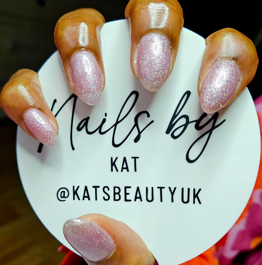 Pink glitter manicure by Kat's Beauty